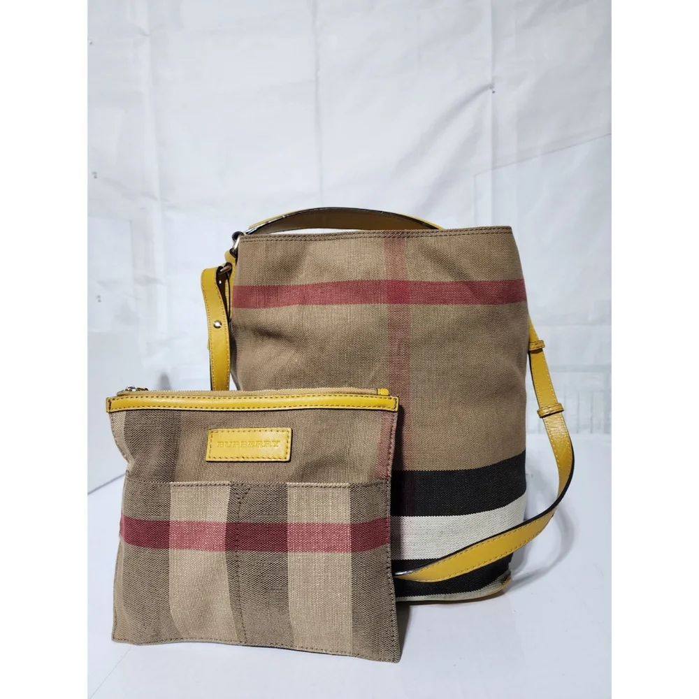 BURBERRY Canvas Mega Check Medium Ashby Hobo Saddle Bag Yellow/Beige